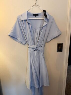 Lulu's Pale Blue Short Sleeve Tie-Front Dress